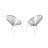 vente-unique - lot de 2 fauteuils de jardin en fils de résine tressés - rose, bleu, blanc - alios ii de mylia