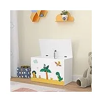 [en.casa] coffre à jouets pour enfant meuble de rangement à couvercle rabattable banc à motif dinosaures capacité de charge 70 kg panneau de particules 40 x 60 x 30 cm blanc vert jaune