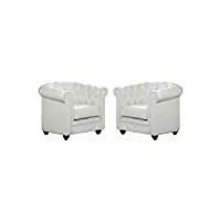 vente-unique - lot de 2 fauteuils chesterfield - simili blanc