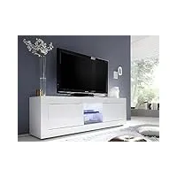 vente-unique - meuble tv comete - leds - 2 portes - blanc laqué