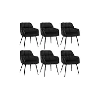vente-unique - lot de 6 chaises avec accoudoirs - velours et métal - noir - pega