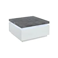 vente-unique - table basse halo ii - 2 tiroirs - mdf laqué - avec leds - blanc et béton