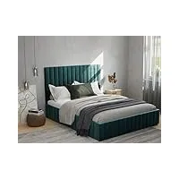 lit coffre 160 x 200 cm avec tête de lit coutures verticales - velours - bleu canard - larali