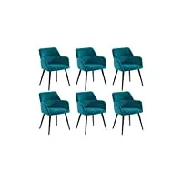 vente-unique - lot de 6 chaises avec accoudoirs en tissu et métal - bleu - heka