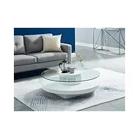vente-unique - table basse ryhali - plateau pivotant - verre trempé & mdf blanc