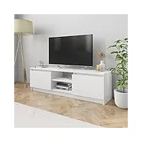 homiuse meuble tv blanc brillant 120x30x35,5 cm aggloméré bibliothèque style classique support de tv table tv meuble salon armoire tv chambre meuble de télévision etagère à livres