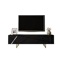 mirjan24 litarez meuble tv bas 180 cm avec 3 battants/portes, système d'ouverture sans poignée, pieds en métal doré, meuble tv, meuble tv, banc tv (noir/noir brillant)