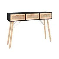 vidaxl table console etagère de rangement armoire d'entrée table de salon couloir maison intérieur noir 105x30x75 cm bois massif pin/rotin naturel