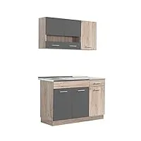 homestyle4u 2359, cuisine kitchenette bloc de cuisine chêne bois gris cuisine intégrée simple cuisine armoires 120 cm