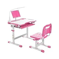 lifezeal table chaise enfant hauteur réglable, plateau inclinable, bureau enfant avec tiroir et lampe, charge de 100/80 kg, pour enfants 4+ ans, rose
