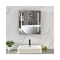 plumbsys armoire de salle de bain en aluminium avec éclairage led avec miroir, montage mural, luminosité réglable, désembuage, noir 60x65cm