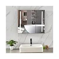 plumbsys armoire de salle de bain en aluminium avec éclairage led avec miroir, montage mural, luminosité réglable, désembuage, noir 75x65cm