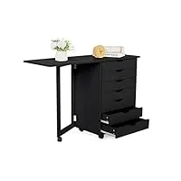 rhsh caisson de bureau meuble de classement en bois à 7 tiroirs, armoire de rangement mobile, chariot à roulettes avec bureau for meubles de bureau à domicile (couleur noire) meuble de rangement