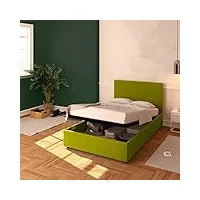 baldiflex lit carré et demi avec récipient modèle rossano en tissu, sommier à lattes, pour matelas simples 120 x 190 cm, élégante tête de lit, couleur verte