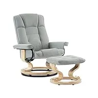 m mcombo fauteuil relax avec pouf, fauteuil tv pivotant à 360° avec fonction chaise longue, fauteuil tv pouvant supporter jusqu'à 120 kg, microfibre, 9019 (microfibre gris clair)