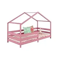 idimex lit cabane rena lit simple montessori pour enfant 90 x 190 cm, avec barrières de protection, en pin massif lasuré rose