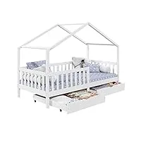 idimex lit cabane elea lit enfant simple montessori 90 x 190 cm, avec 2 tiroirs de rangement, en pin massif lasuré blanc