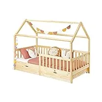 idimex lit cabane nuna lit enfant simple montessori en bois 90 x 190 cm, avec rangement 2 tiroirs, en pin massif finition naturelle