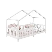 idimex lit cabane enfant 90x190 cm lisan lit simple montessori avec barrières de protection en bois massif lasuré blanc