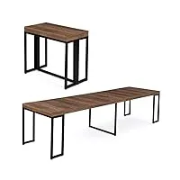 idmarket - table console extensible toronto 14 personnes 300 cm bois foncé design industriel