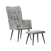vidaxl chaise à oreilles avec repose-pied fauteuil à oreilles meuble de salle de séjour salon chambre intérieur gris vintage toile