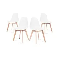 mc haus katla blanche x4 - lot de 4 chaises de salle à manger blanches en polypropylène avec pieds en bois