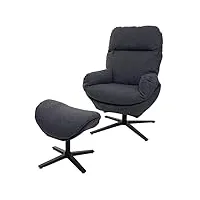 mendler fauteuil relax + pouf hwc-l12, fauteuil tv fauteuil à bascule fonction bascule, pivotant, métal tissu/textile - gris foncé