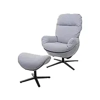 mendler fauteuil relax + pouf hwc-l12, fauteuil tv fauteuil à bascule fonction bascule, pivotant, métal tissu/textile - gris clair
