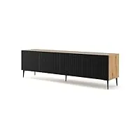 ravenna b 4d meuble tv bas 200 cm - façades en mdf sur pieds en métal noir - meuble tv - buffet - table hi-fi (chêne artisan + noir mat)