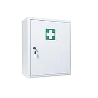 armoire de premiers secours (vide), armoire à pharmacie avec 3 compartiments (2 réglables) + 2 compartiments de porte, serrure de sécurité - en métal, 48,5 x 40 x 20 cm