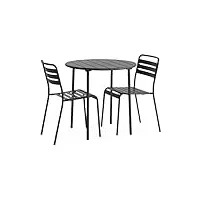 alice's garden - table de jardin métal anthracite amélia avec 2 chaises. traitement antirouille