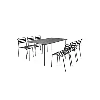 alice's garden - table de jardin en métal anthracite amélia + 6 chaises. traitement antirouille. lattes et bords arrondis