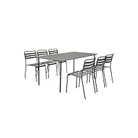 alice's garden - table de jardin en métal savane amélia + 6 chaises. traitement antirouille. lattes et bords arrondis