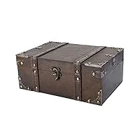coffre au trésor en bois vintage, coffre à cadeau pour coffre de pirate poitrine argent coffre coffre de rangement conteneur de salon organisateur (6282-2302)