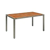 vidaxl table de jardin dessus en bois gris 150x90x75 cm résine tressée
