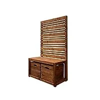 jardipolys banc en bois occultant longueur 90 cm | brise vue| assise en bois pour jardin terrasse| banc avec 2 tiroirs de rangement | banquette en bois solide pour l'extérieur | 2 places