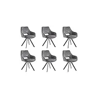 vente-unique - lot de 6 chaises avec accoudoirs - velours et métal - gris - keline