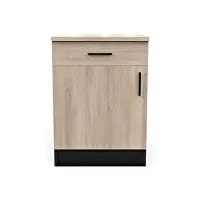 demeyere meuble bas cuisine-1 porte & 1 tiroir-origan-fabriqué en france-garantie 2 ans, bois d'ingénierie, kronberg/noir mat, l 60 x p 60 x h 85 cm
