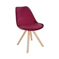 clp chaise de salle a manger sofia en velours i chaise de visiteur avec assise rembourré i pieds bois i dossier, couleur:bordeaux, couleur du cadre:natura (carrée)