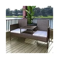 lvssiao banc de jardin - cadre en acier - 2 places - avec table à thé - en polyrotin - marron - résistant aux intempéries - robuste - pour terrasse, balcon - marron