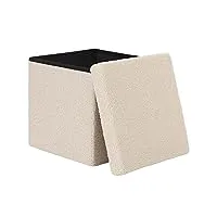 esituro tabouret pouf pliable, pouf coffre de rangement, tabouret cube pliant avec couvercle amovible, boîte à jouets, repose-pieds pliable en tissu polaire, beige, 38x38x37cm