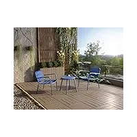 vente-unique - salon de jardin en métal - 2 fauteuils bas empilables et une table d'appoint - bleu nuit - mirmande de mylia
