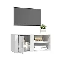 tidyard meuble tv banc tv de salon meuble de télévision avec compartiments tv cabinet bois blanc 80x31,5x36 cm bois d'ingénierie