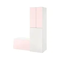 ikea smÅstad armoire avec meuble coulissant 150 x 57 x 196 cm blanc rose pâle avec banc de rangement