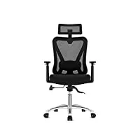 durrafy chaise bureau ergonomique,chaise bureau avec verrouillage de l'inclinaison à 90~130 °,fauteuil bureau capacité150kg,maille appui-tête,soutien lombaire réglable coussin en éponge,accoudoir,noir