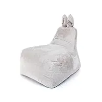 ecopuf bunny l | pouf fauteuil sac pour enfants - pouf à sac design original lapin - fauteuil sac en fausse fourrure entièrement déhoussable - pouf fauteuil avec pochette de rangement