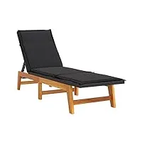 vidaxl chaise longue avec coussin résine tressée/bois massif d'acacia