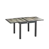 outsunny table de jardin, table à manger pour jardin avec plateau extensible, table de terrasse avec aspect bois, table de balcon en aluminium, beige + gris, 160 x 80 x 75 cm