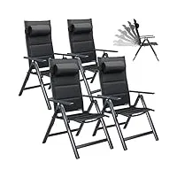 casaria set de 4 chaises de jardin aluminium dossier réglable 8 positions rembourrage max. 120kg chaise à dossier haut chaise pliante terrasse anthracite