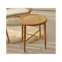 ysyj table de rangement en rotin japonais table basse petite table d'appoint petite table ronde en bois massif pieds table d'extrémité pour salon bureau patio extérieur, 50x50x55cm
